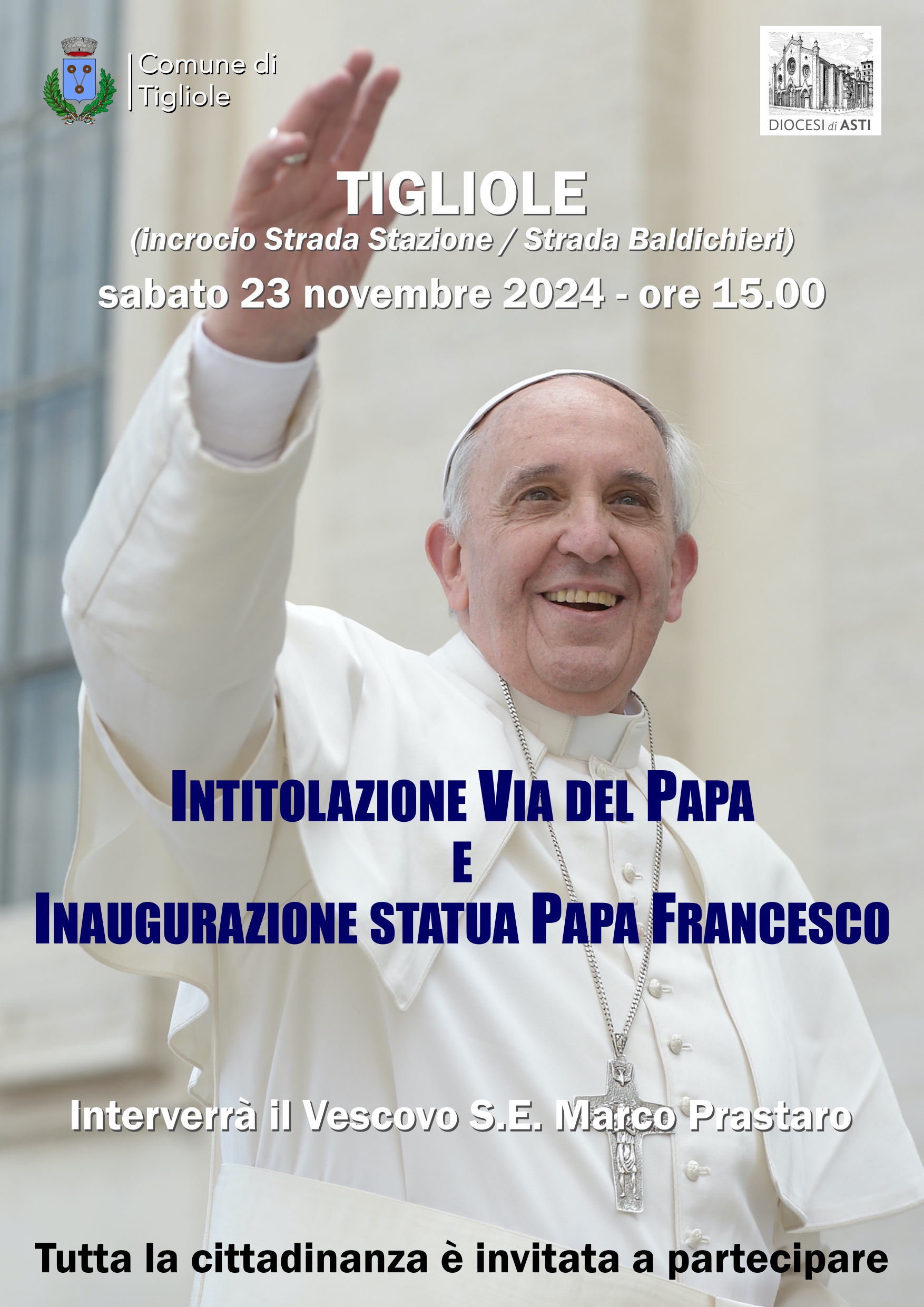 TIGLIOLE INAUGURAZIONE VIA DEL PAPA E STATUA PAPA FRANCESCO 